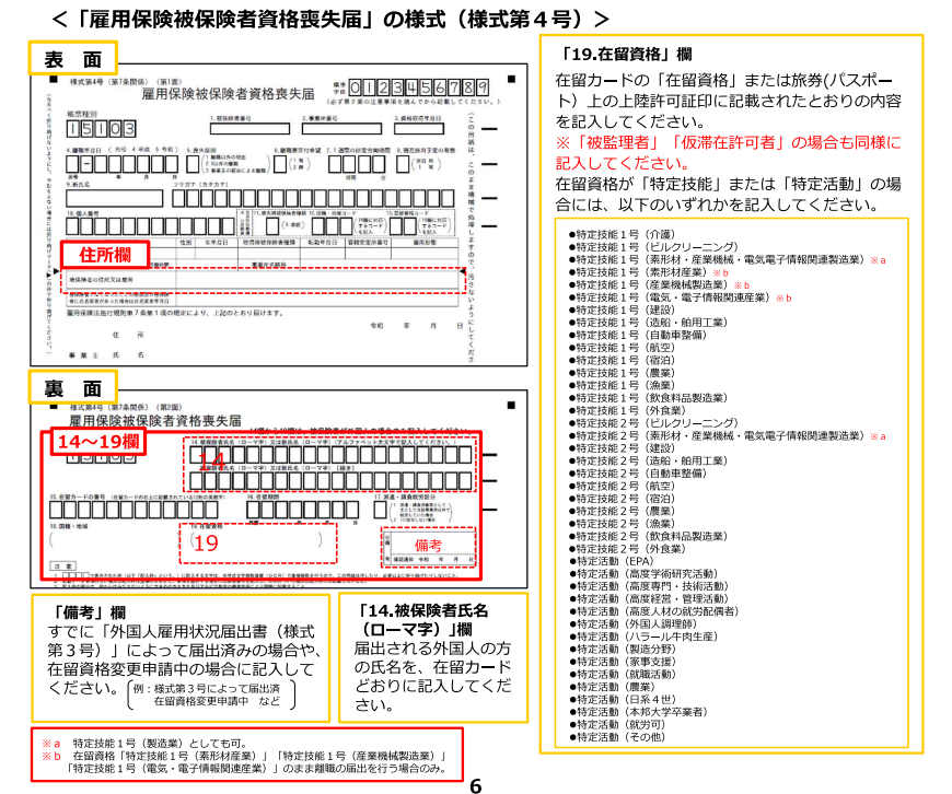 「雇用保険被保険者資格喪失届」の様式（様式第4号）