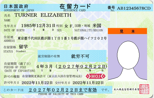 在留カード表