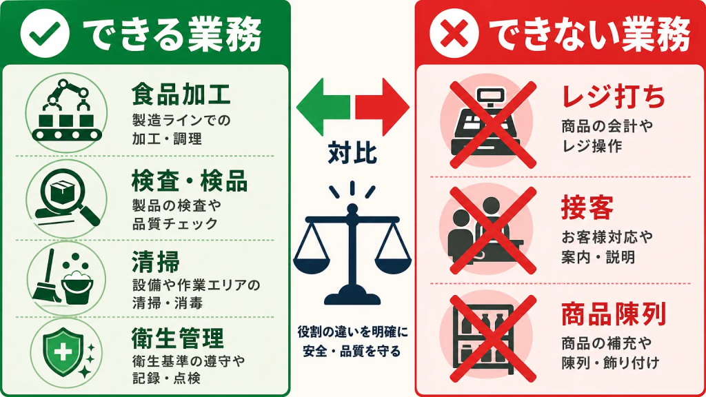 特定技能「飲食料品製造業」でできる業務・できない業務【一覧まとめ】