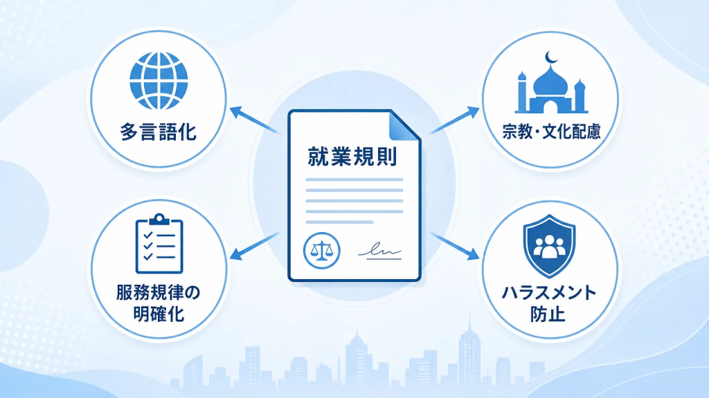 外国人従業員に対応した就業規則整備で押さえるべき4つのポイント
