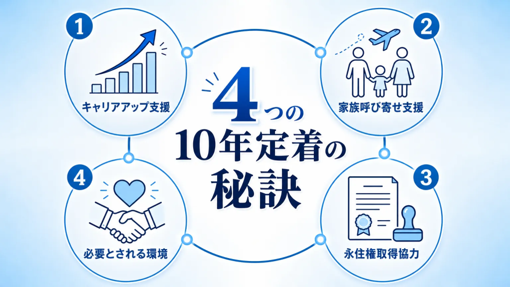 外国人従業員が10年以上定着している企業に共通する4つのポイント
