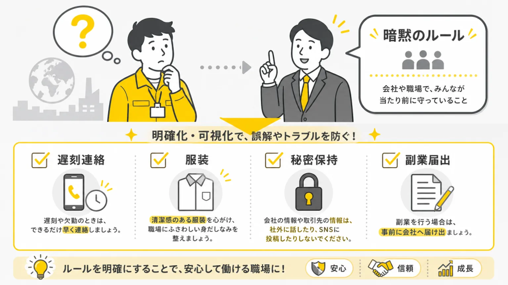 外国人従業員に対応した就業規則の整備ポイント③：服務規律の明確化
