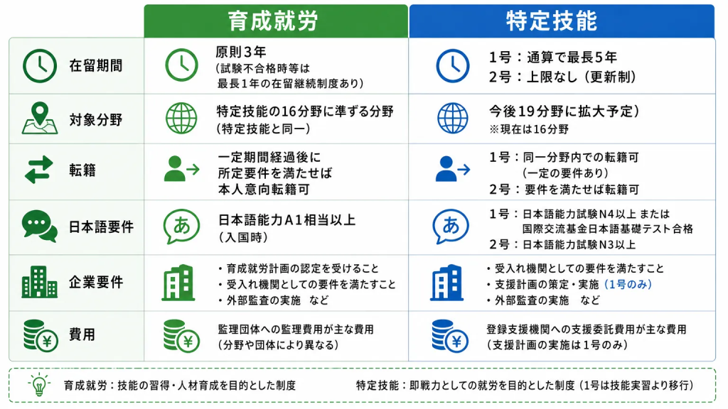 育成就労と特定技能の違いを6項目で比較

